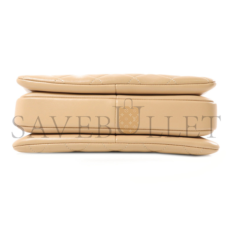Ch**el cowhide leather chain shoulder gold buckle handle shoulder bag beige (25*17*9cm)
